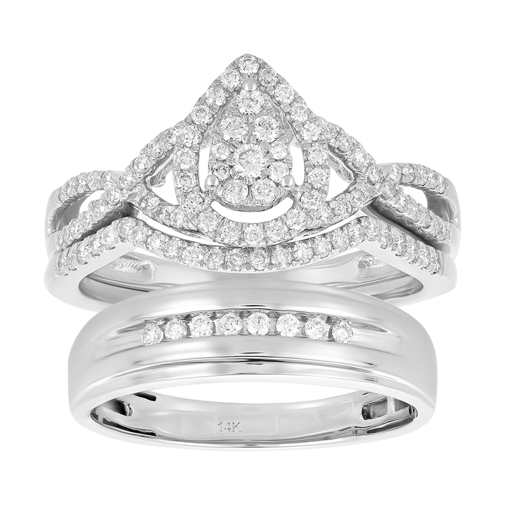 white gold marquise wedding trio rings
