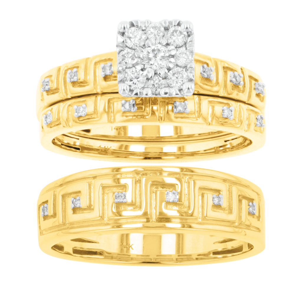 greek pattern wedding trio rings