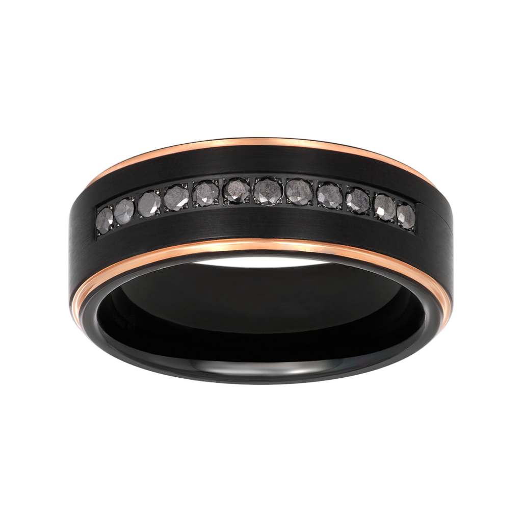 tungsten black and rose with black diamond men's jewelry wedding band
