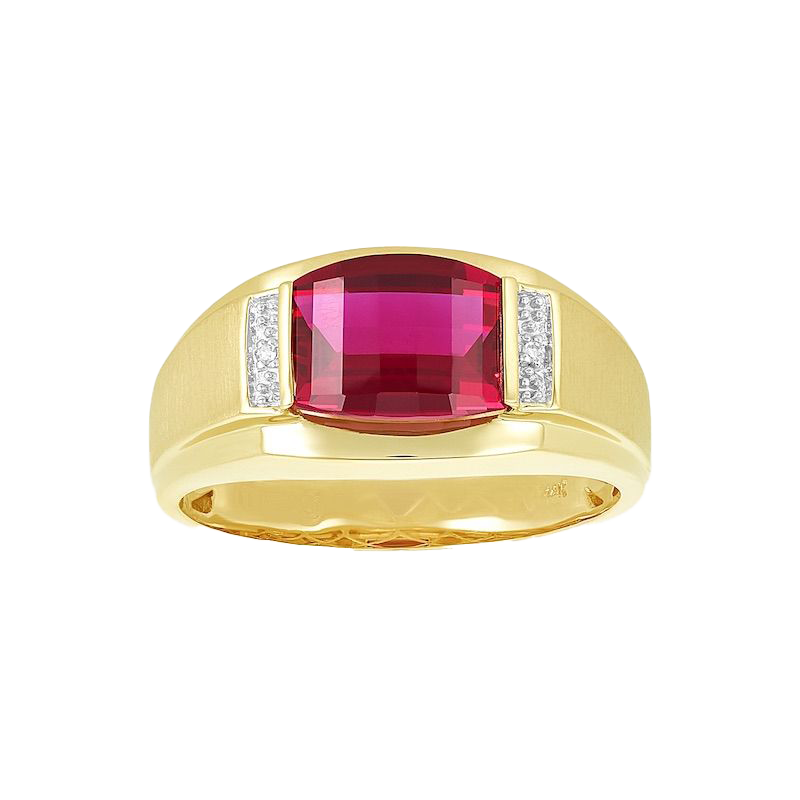 14k gold with ruby barrel cut diamond men's ring